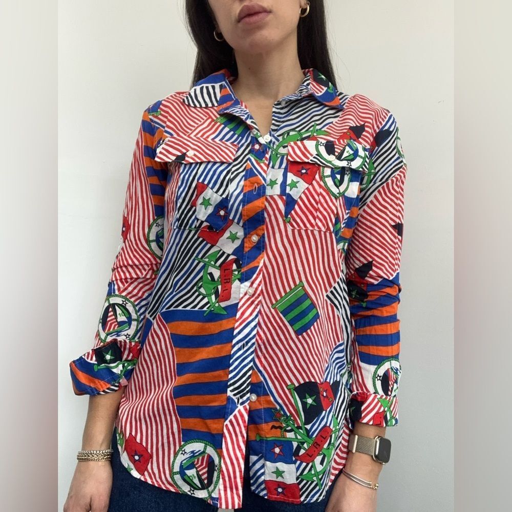 Lauren Ralph Lauren 100% Cotton Nautical Print Button Front Voile Shirt Size S - Picture 10 of 15